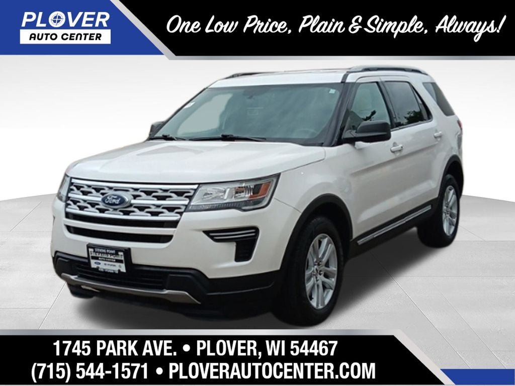 2019 Ford Explorer XLT in White Platinum Metallic Tri-Coat — front three-quarter view
