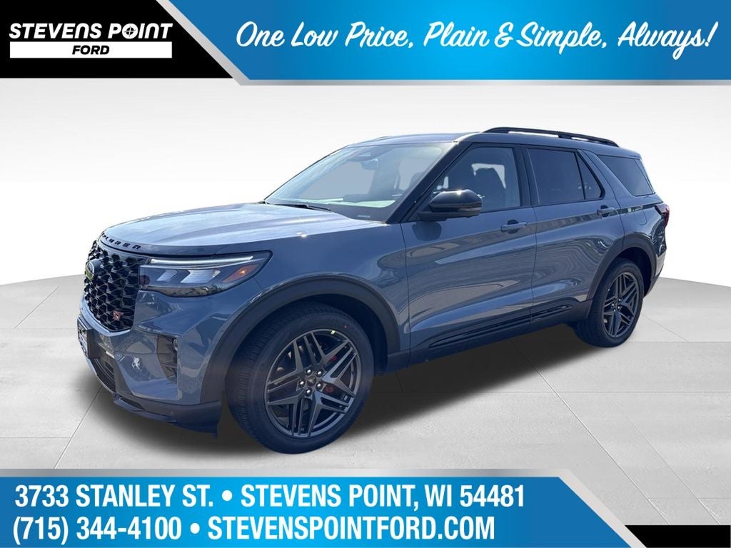 2026 Ford Explorer ST in Vapor Blue — front three-quarter view