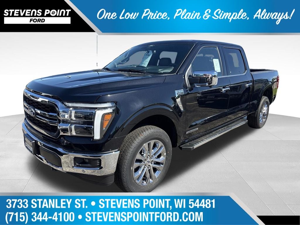 2025 Ford F-150 Lariat in Black Metallic — front three-quarter view